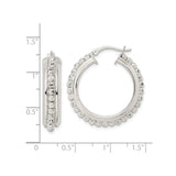 Sterling Silver Beaded Hoop Earrings with Polished Finish and Textured Detail for Women