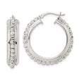 Sterling Silver Beaded Hoop Earrings with Polished Finish and Textured Detail for Women