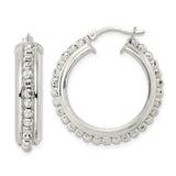 Sterling Silver Beaded Hoop Earrings with Polished Finish and Textured Detail for Women