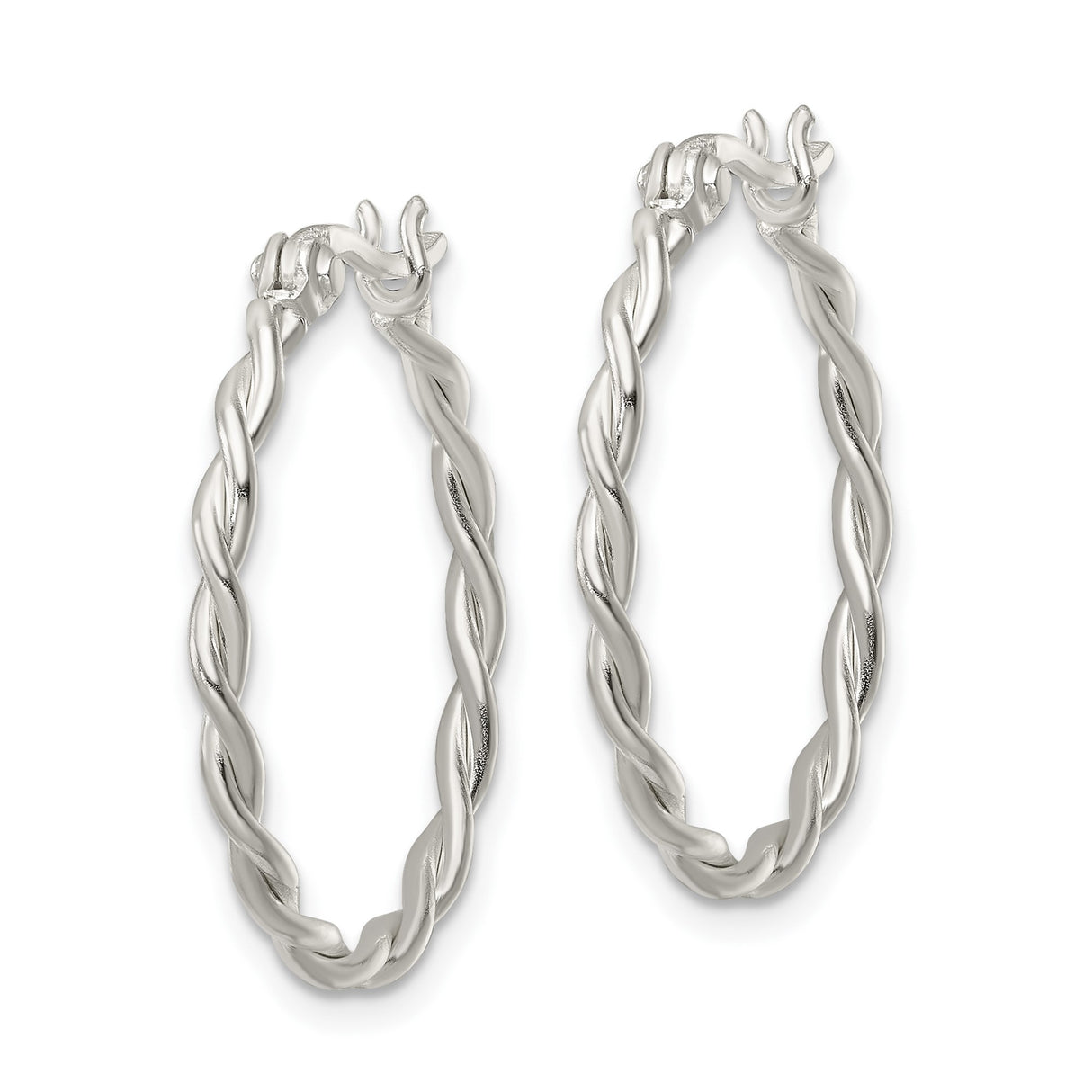 Sterling Silver Twisted Hoop Earrings with Braided Rope Design and Polished Finish
