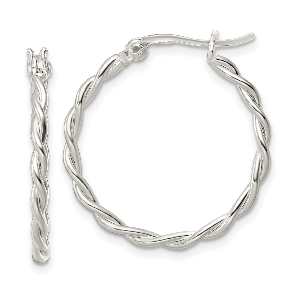 Sterling Silver Twisted Hoop Earrings with Braided Rope Design and Polished Finish