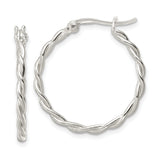 Sterling Silver Twisted Hoop Earrings with Braided Rope Design and Polished Finish