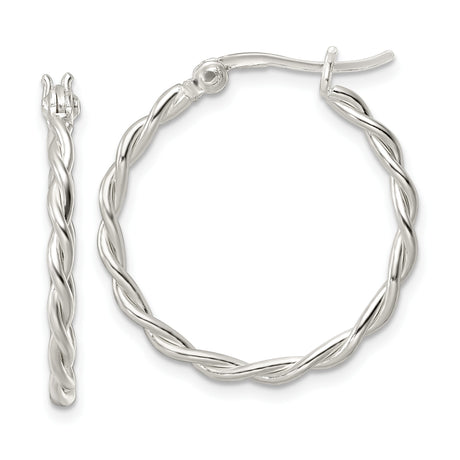 Sterling Silver Twisted Hoop Earrings with Braided Rope Design and Polished Finish