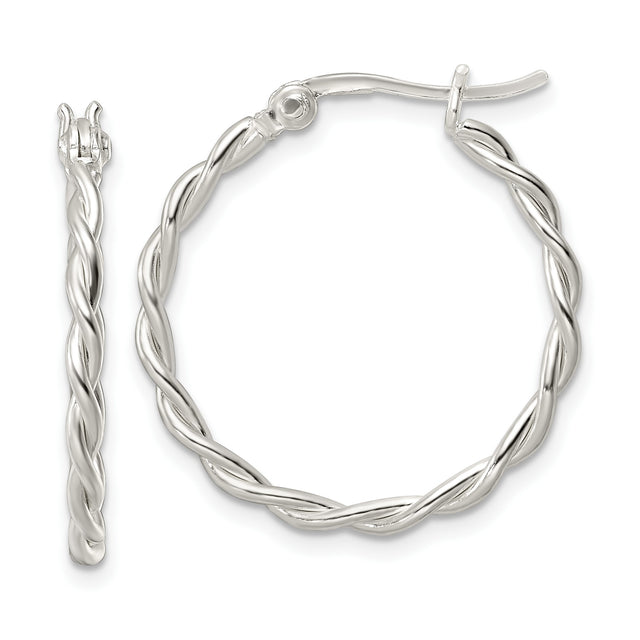 Sterling Silver Twisted Hoop Earrings with Braided Rope Design and Polished Finish