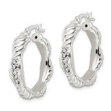 Sterling Silver Hoop Earrings with Cubic Zirconia, Twisted Rope Design, Scalloped Edges