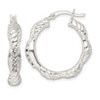 Sterling Silver Hoop Earrings with Cubic Zirconia, Twisted Rope Design, Scalloped Edges