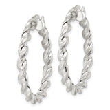 Sterling Silver Twisted Rope Hoop Earrings with Polished Textured Design for Women