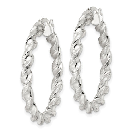 Sterling Silver Twisted Rope Hoop Earrings with Polished Textured Design for Women