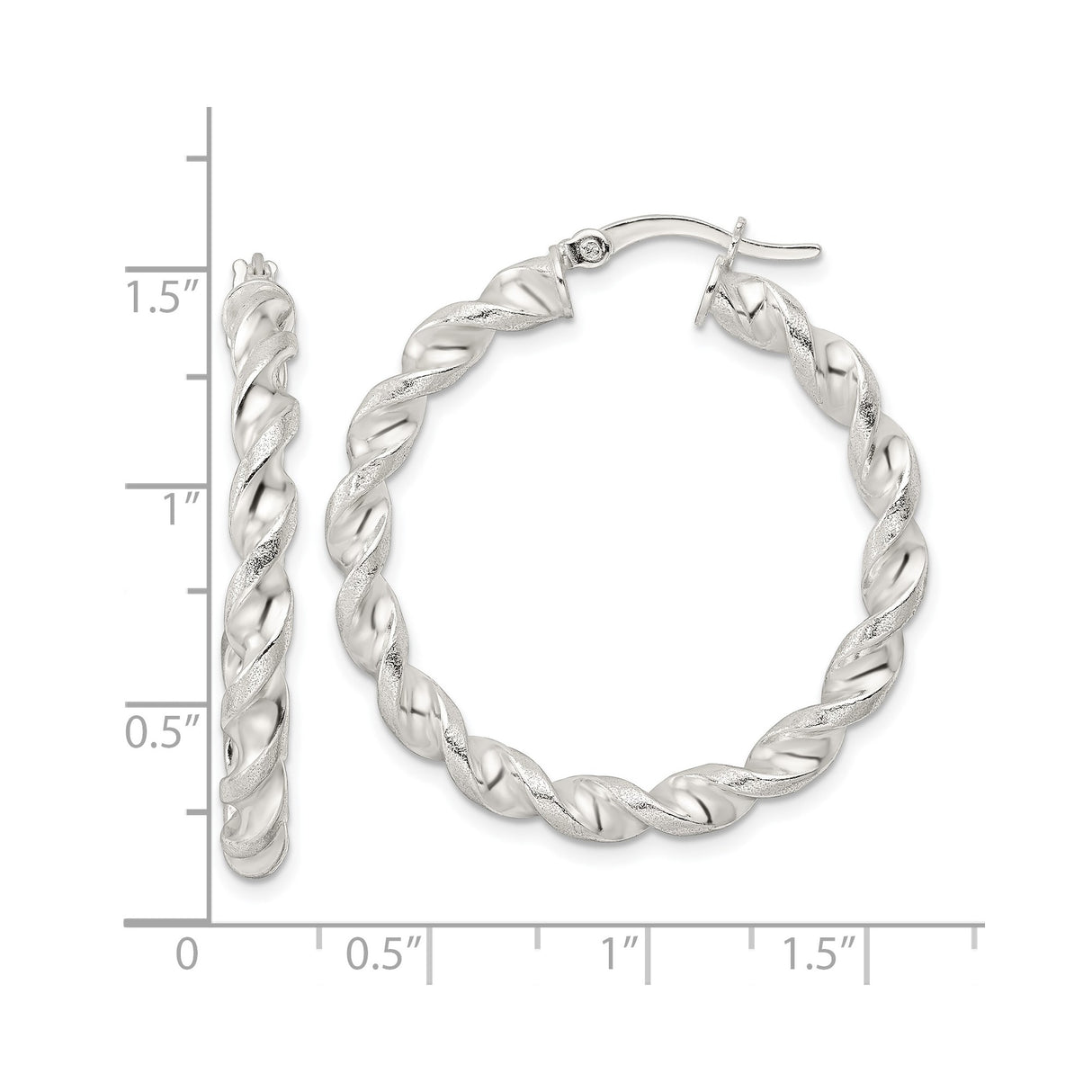 Sterling Silver Twisted Rope Hoop Earrings with Polished Textured Design for Women