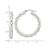 Sterling Silver Twisted Rope Hoop Earrings with Polished Textured Design for Women
