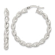 Sterling Silver Twisted Rope Hoop Earrings with Polished Textured Design for Women