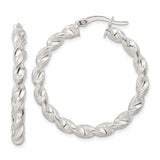Sterling Silver Twisted Rope Hoop Earrings with Polished Textured Design for Women