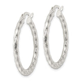Sterling Silver Hoop Earrings, Twisted Hammered Texture with High-Polish Finish