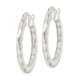 Sterling Silver Hoop Earrings, Hammered Twisted Design with Textured Polished Finish
