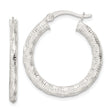 Sterling Silver Hoop Earrings, Hammered Twisted Design with Textured Polished Finish