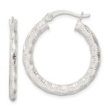 Sterling Silver Hoop Earrings, Hammered Twisted Design with Textured Polished Finish