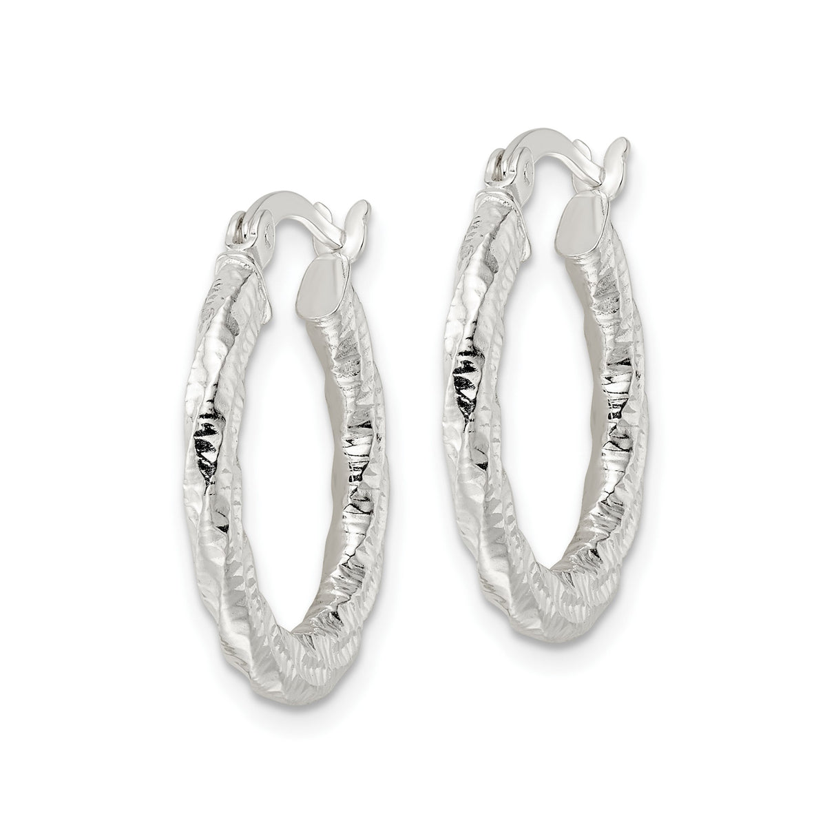Sterling Silver Twisted Hoop Earrings with Hammered Textured Finish, Lightweight Round Design