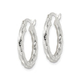Sterling Silver Twisted Hoop Earrings with Hammered Textured Finish, Lightweight Round Design