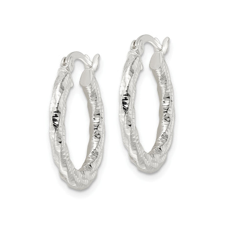 Sterling Silver Twisted Hoop Earrings with Hammered Textured Finish, Lightweight Round Design