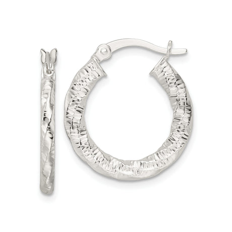 Sterling Silver Twisted Hoop Earrings with Hammered Textured Finish, Lightweight Round Design