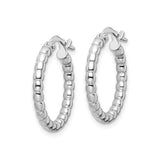 Sterling Silver Hoop Earrings with Beaded Design and Polished Textured Finish