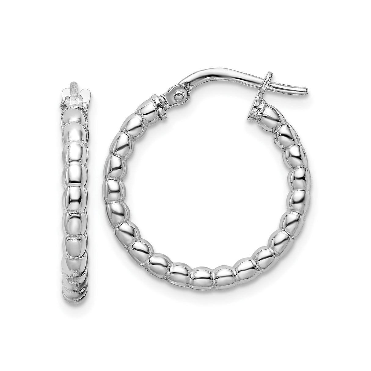 Sterling Silver Hoop Earrings with Beaded Design and Polished Textured Finish