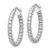 Sterling Silver Hoop Earrings with Polished Rounded Bead Design, Lightweight Modern Style