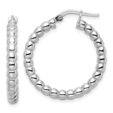 Sterling Silver Hoop Earrings with Polished Rounded Bead Design, Lightweight Modern Style