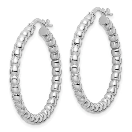 Sterling Silver Beaded Hoop Earrings, Polished Round Minimalist Design for Women