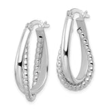 Sterling Silver Teardrop Hoop Earrings with Polished Finish and Beaded Edge for Women