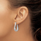 Sterling Silver Teardrop Hoop Earrings with Polished Finish and Beaded Edge for Women