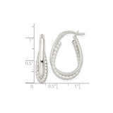 Sterling Silver Teardrop Hoop Earrings with Polished Finish and Beaded Edge for Women