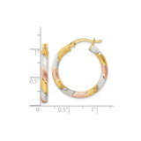 Sterling Silver Hoop Earrings with Tri-Color Gold Plating and Diamond Cut Twist Design for Women