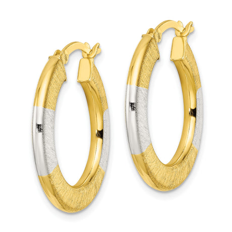 Sterling Silver Two-Tone Hoop Earrings, Brushed Finish Round Textured Design for Women