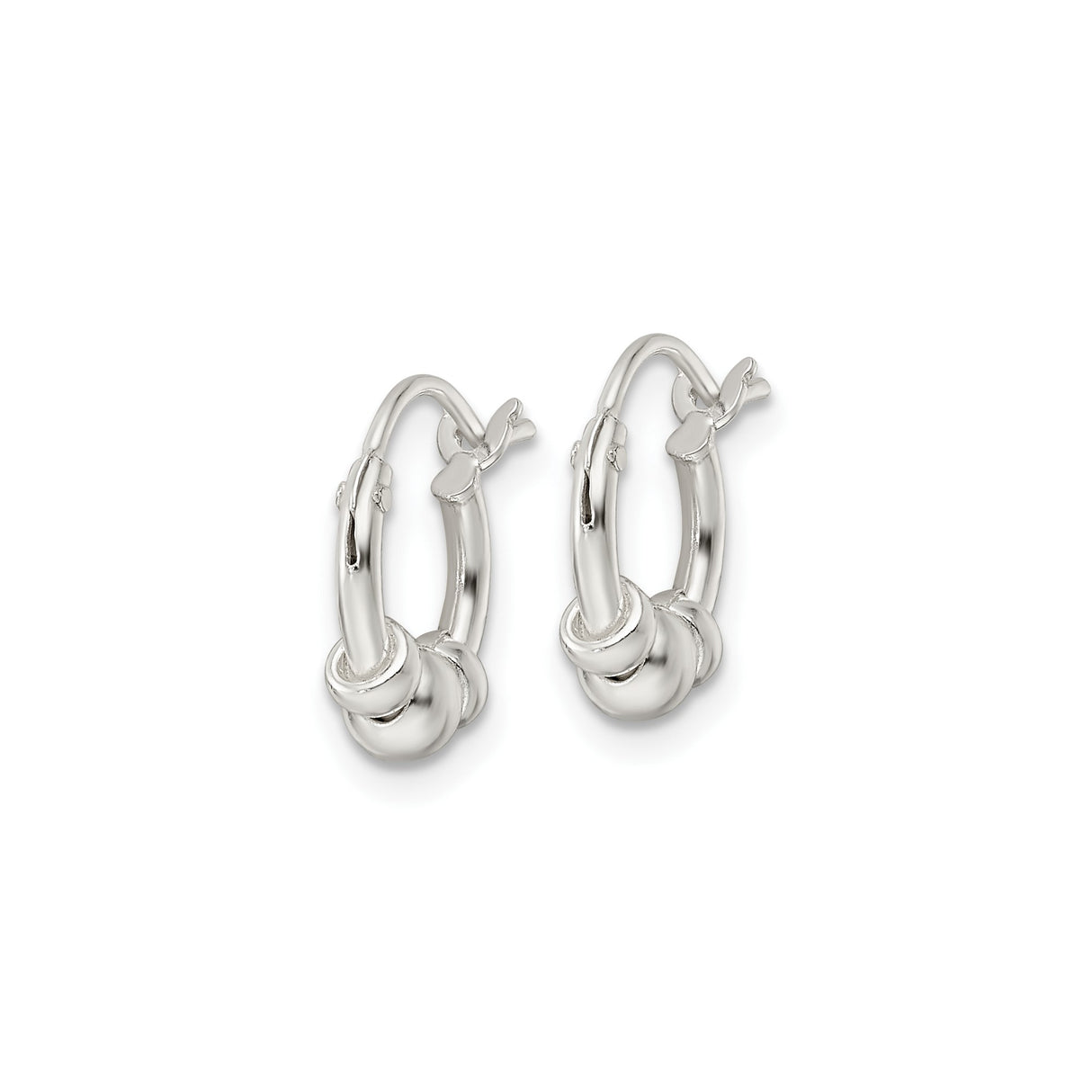 Sterling Silver Hoop Earrings with Polished Bead Accents and Ring Detail