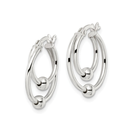 Sterling Silver Hoop Earrings with Double Hoop Design and Polished Ball Accents