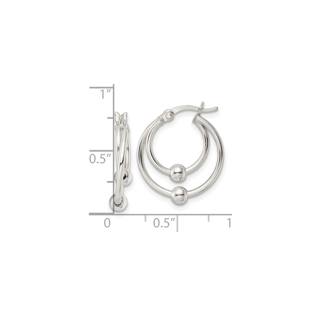 Sterling Silver Hoop Earrings with Double Hoop Design and Polished Ball Accents