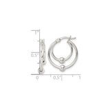 Sterling Silver Hoop Earrings with Double Hoop Design and Polished Ball Accents