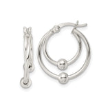 Sterling Silver Hoop Earrings with Double Hoop Design and Polished Ball Accents