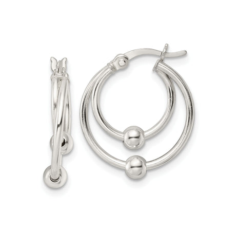 Sterling Silver Hoop Earrings with Double Hoop Design and Polished Ball Accents