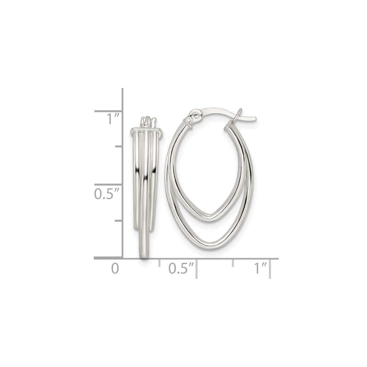 Sterling Silver Triple Hoop Earrings with Layered Oval Design and Polished Finish