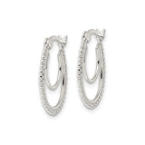 Sterling Silver Beaded Hoop Earrings with Textured Double Layer Design