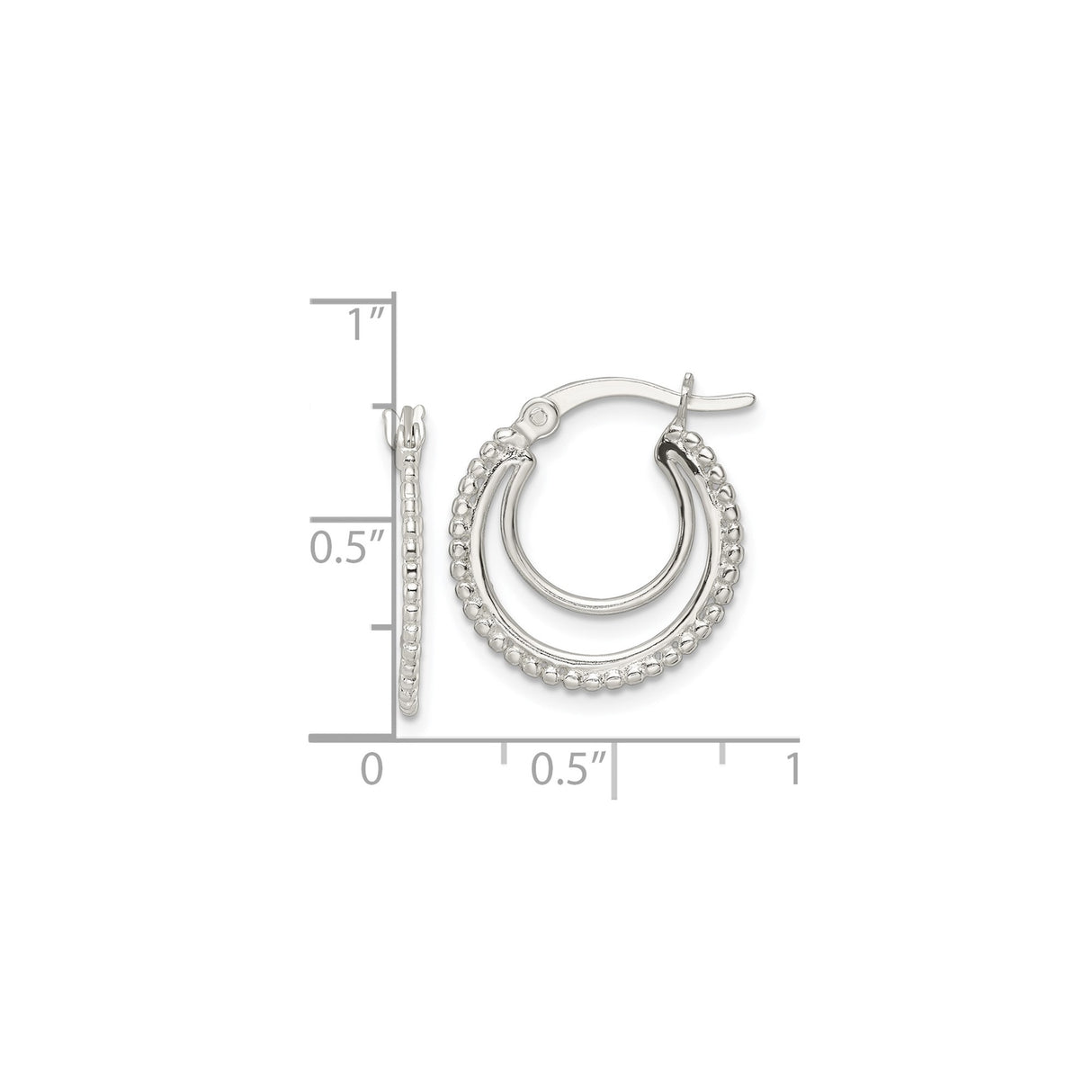 Sterling Silver Hoop Earrings with Textured Beaded Edge and Polished Finish