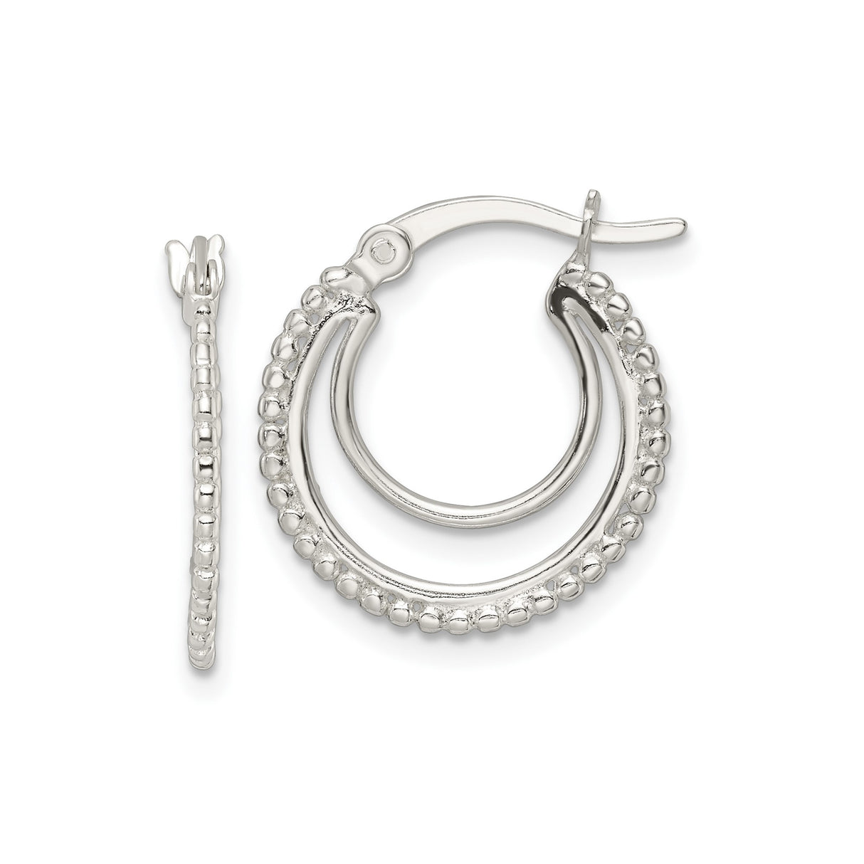 Sterling Silver Hoop Earrings with Textured Beaded Edge and Polished Finish