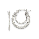 Sterling Silver Hoop Earrings with Textured Beaded Edge and Polished Finish