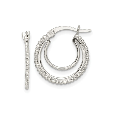 Sterling Silver Hoop Earrings with Textured Beaded Edge and Polished Finish