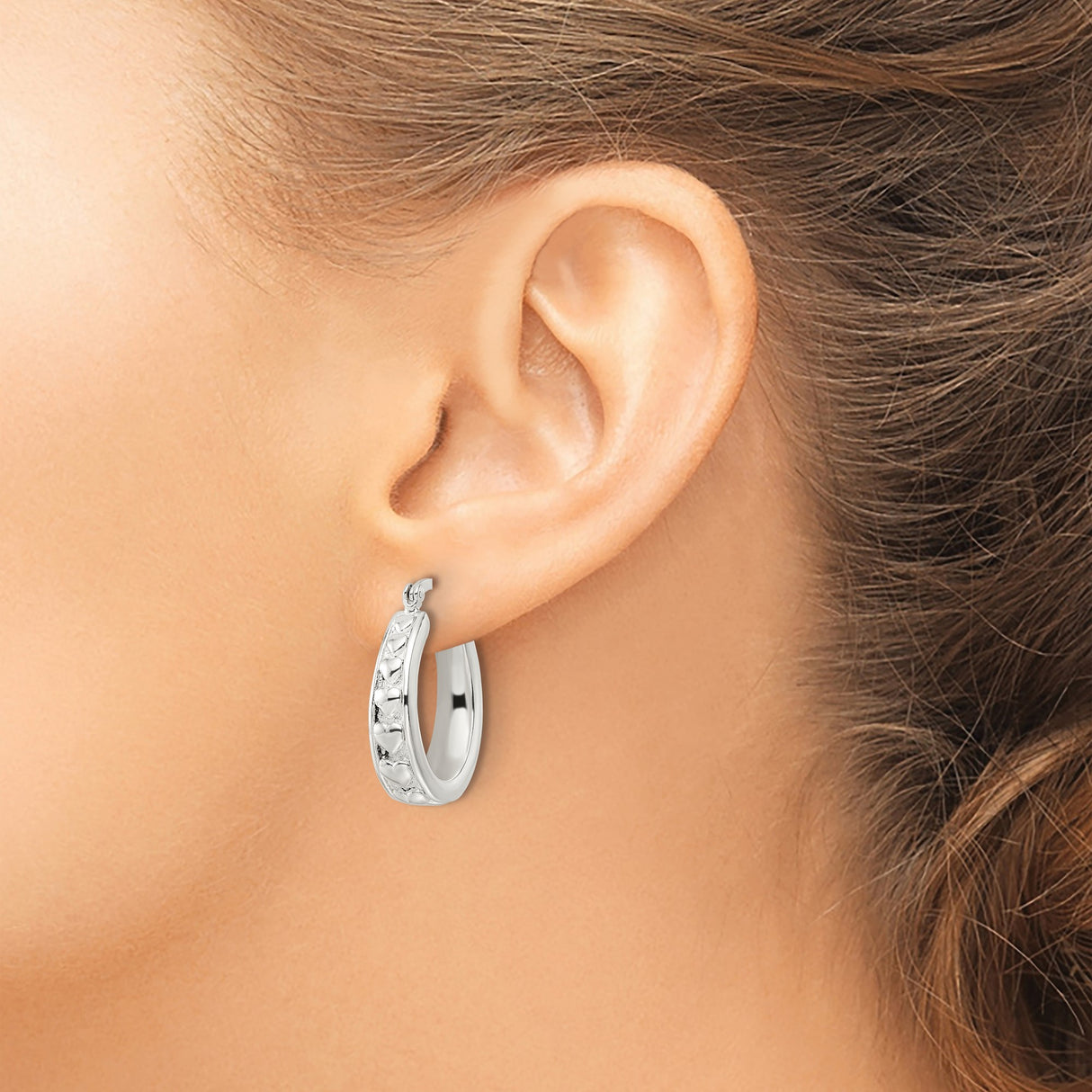 Sterling Silver Heart Hoop Earrings with Vertical Raised Heart Design for Women