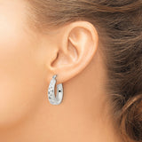 Sterling Silver Heart Hoop Earrings with Vertical Raised Heart Design for Women
