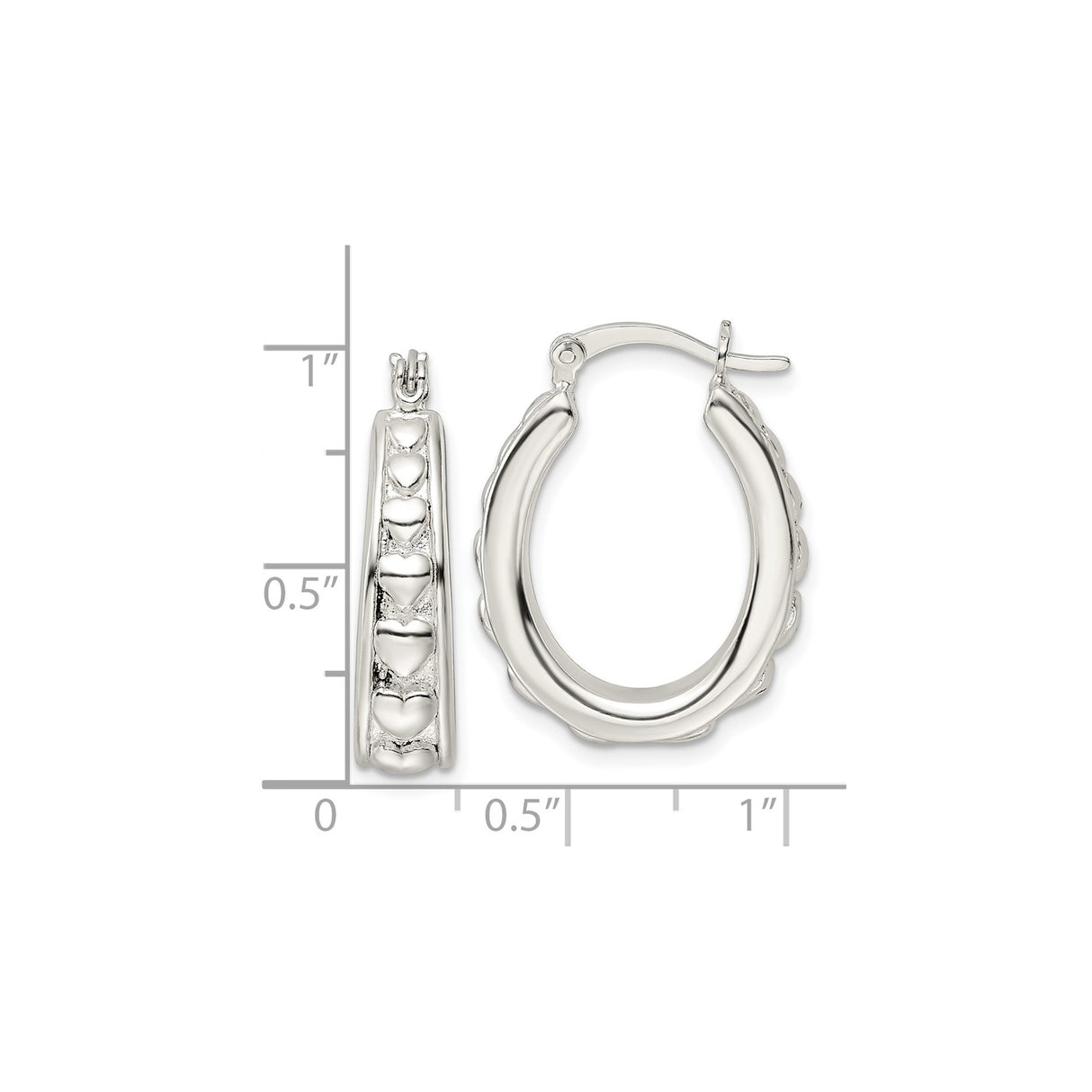 Sterling Silver Heart Hoop Earrings with Vertical Raised Heart Design for Women