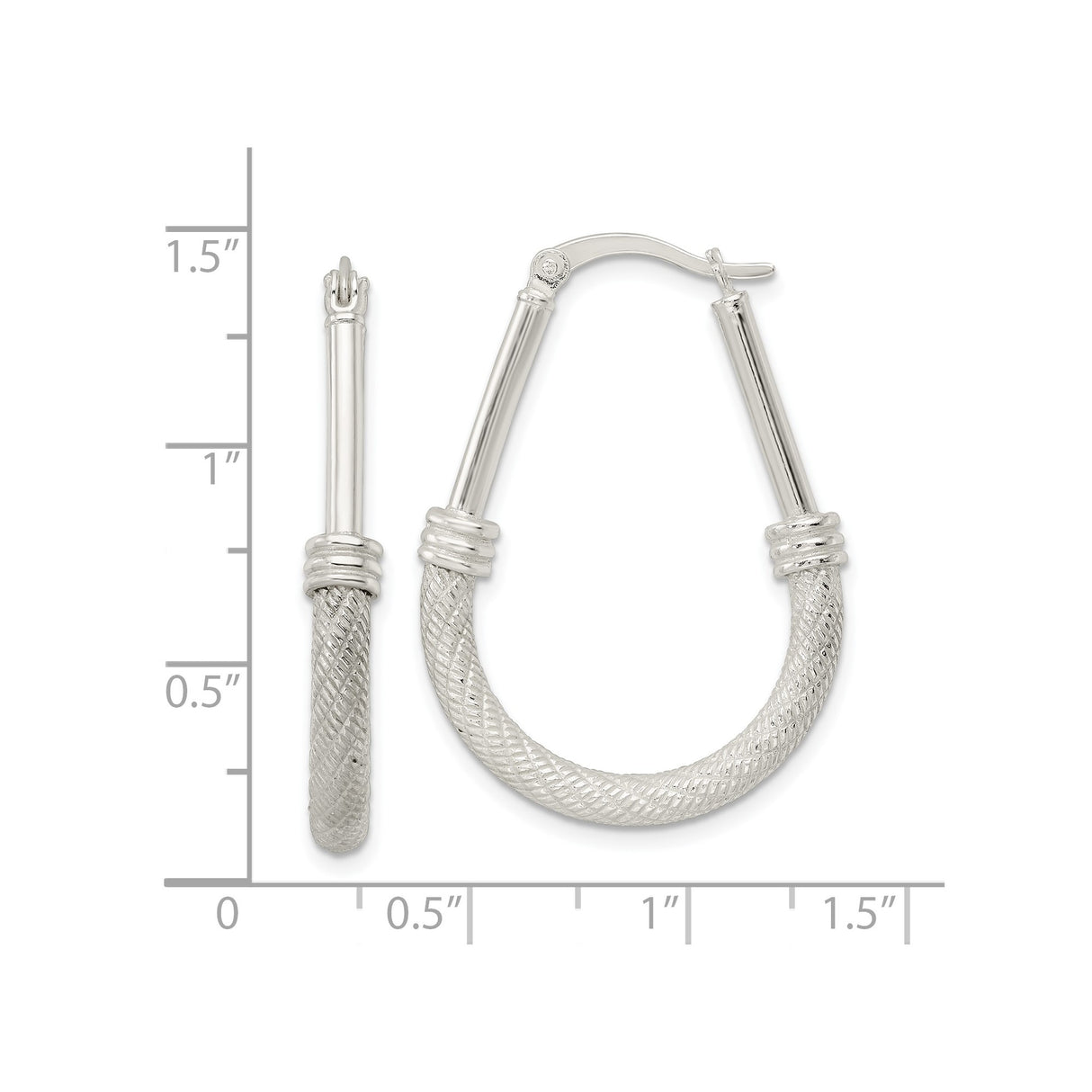 Sterling Silver Teardrop Hoop Earrings with Woven Rope Texture and Polished Accents